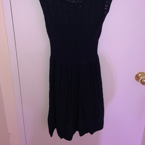 Navy Blue Lace Short Sleeve Dress - Picture 2 of 2